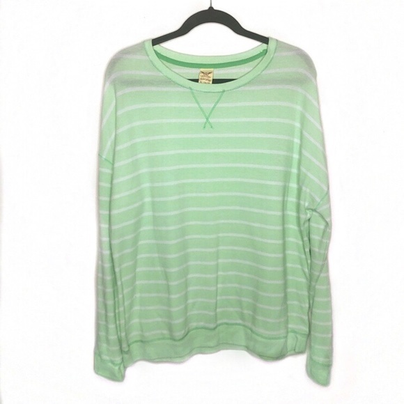 Faded Glory Sweaters - Faded Glory Striped Green Semi-Sheer Cozy Sweater